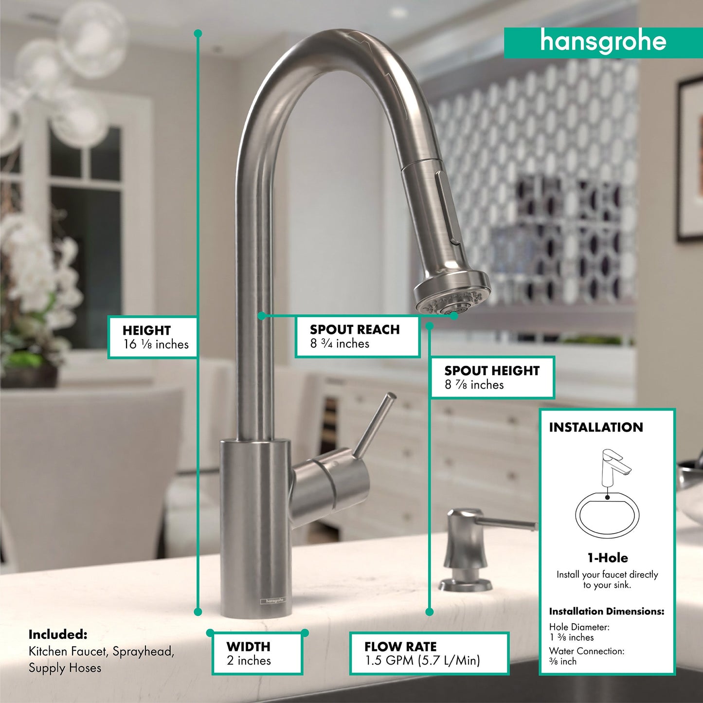 hansgrohe Talis S² HighArc Kitchen Faucet, 2-Spray Pull-Down, 1.5 GPM