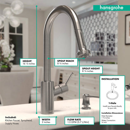 hansgrohe Talis S² HighArc Kitchen Faucet, 2-Spray Pull-Down, 1.5 GPM