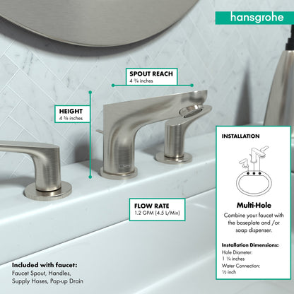 hansgrohe Focus Widespread Faucet 100 with Pop-Up Drain, 1.2 GPM