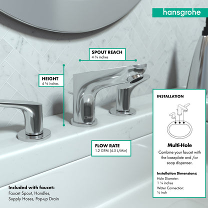 hansgrohe Focus Widespread Faucet 100 with Pop-Up Drain, 1.2 GPM