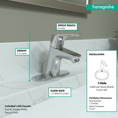 hansgrohe Focus Single-Hole Faucet 70 with Pop-Up Drain, 1.2 GPM