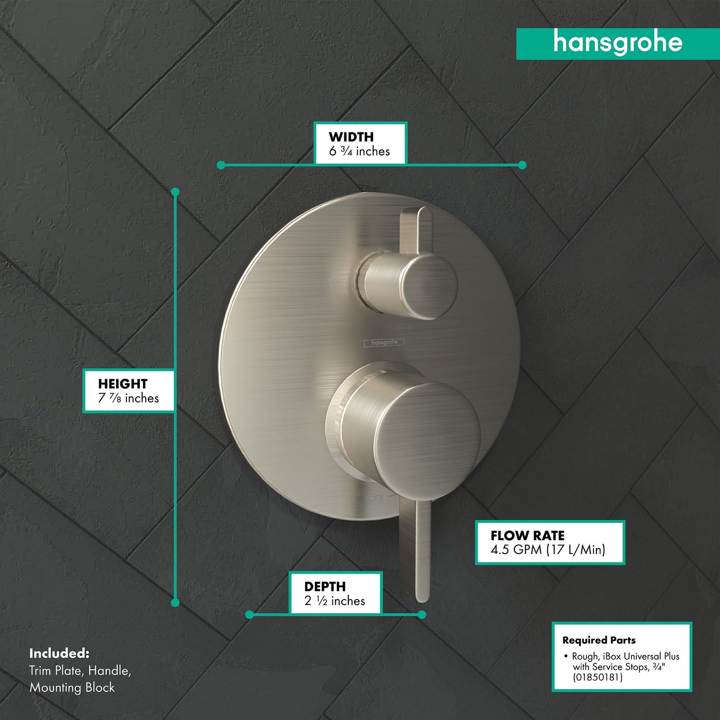 hansgrohe Ecostat Pressure Balance Trim S with Diverter