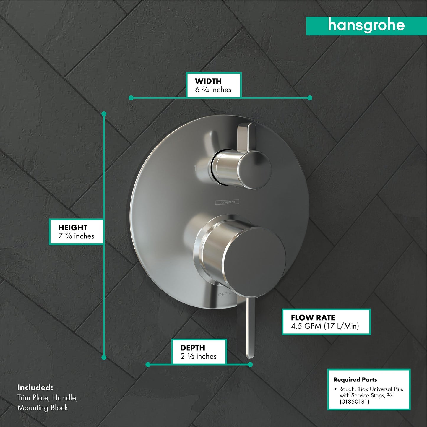 hansgrohe Ecostat Pressure Balance Trim S with Diverter