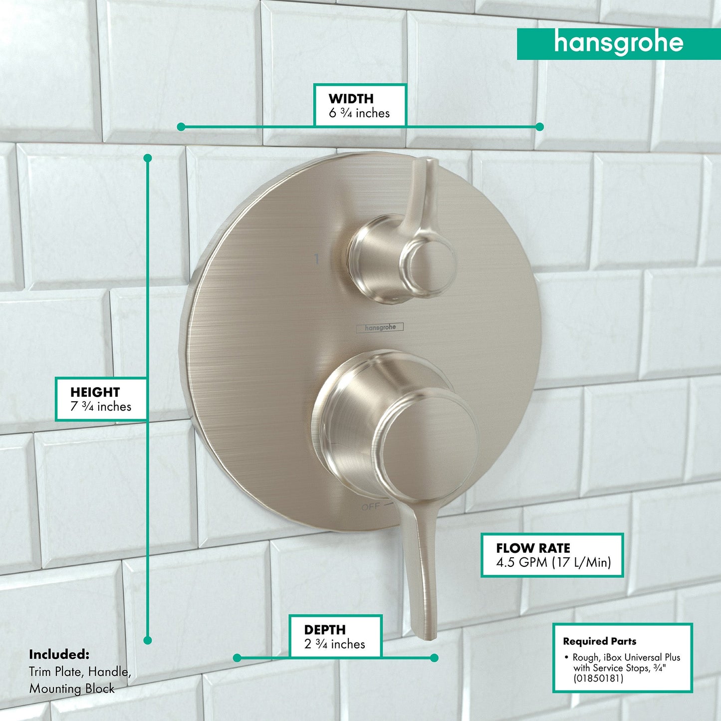 hansgrohe Ecostat Classic Pressure Balance Trim with Diverter, Round
