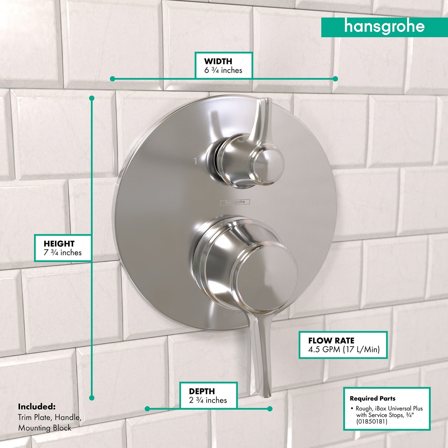 hansgrohe Ecostat Classic Pressure Balance Trim with Diverter, Round