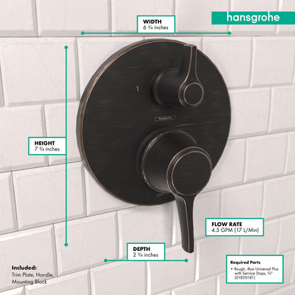 hansgrohe Ecostat Classic Pressure Balance Trim with Diverter, Round