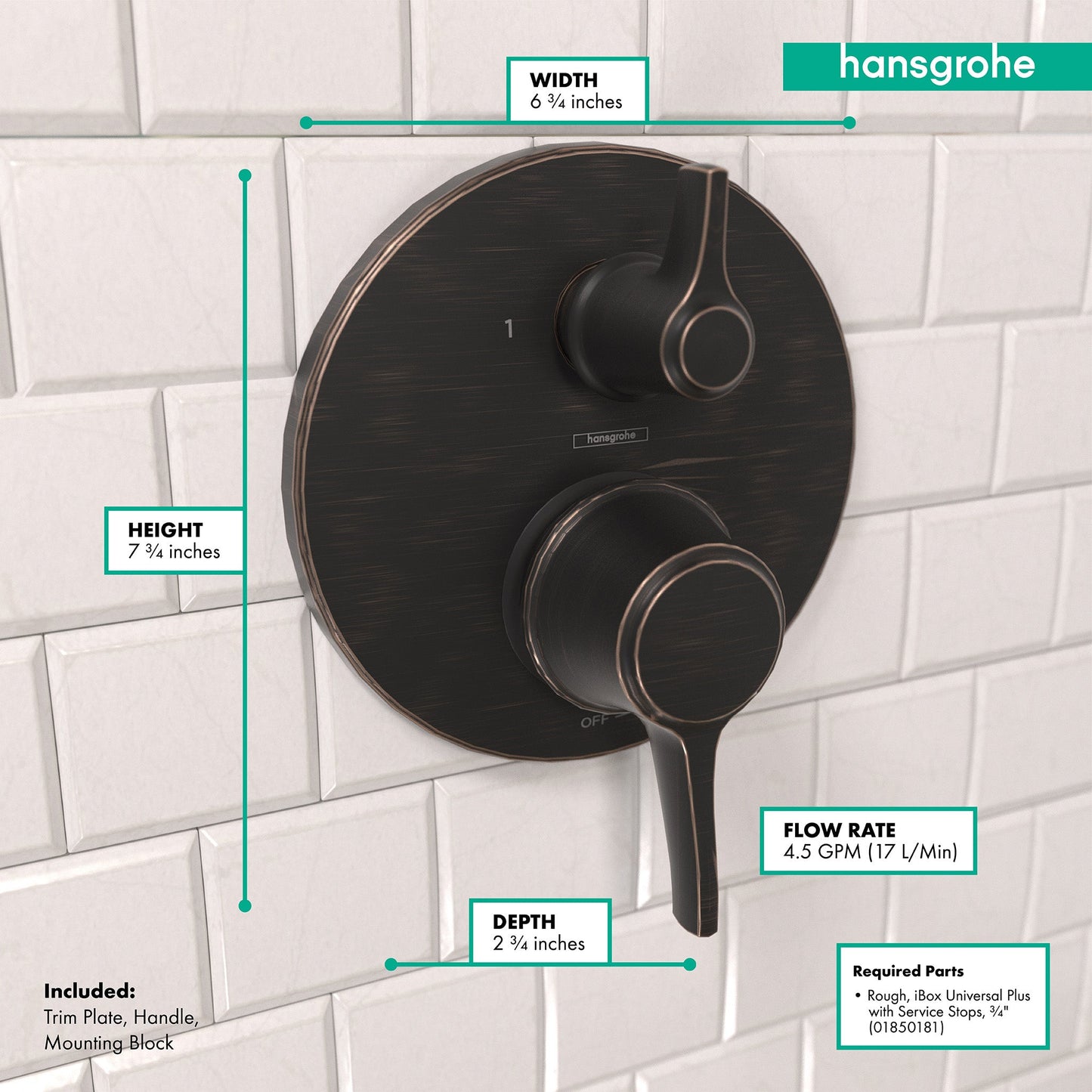 hansgrohe Ecostat Classic Pressure Balance Trim with Diverter, Round