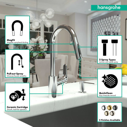 hansgrohe Focus HighArc Kitchen Faucet, 2-Spray Pull-Down, 1.75 GPM