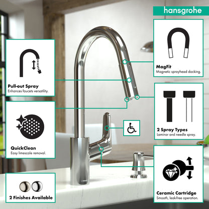 hansgrohe Focus HighArc Kitchen Faucet, 2-Spray Pull-Down, 1.75 GPM