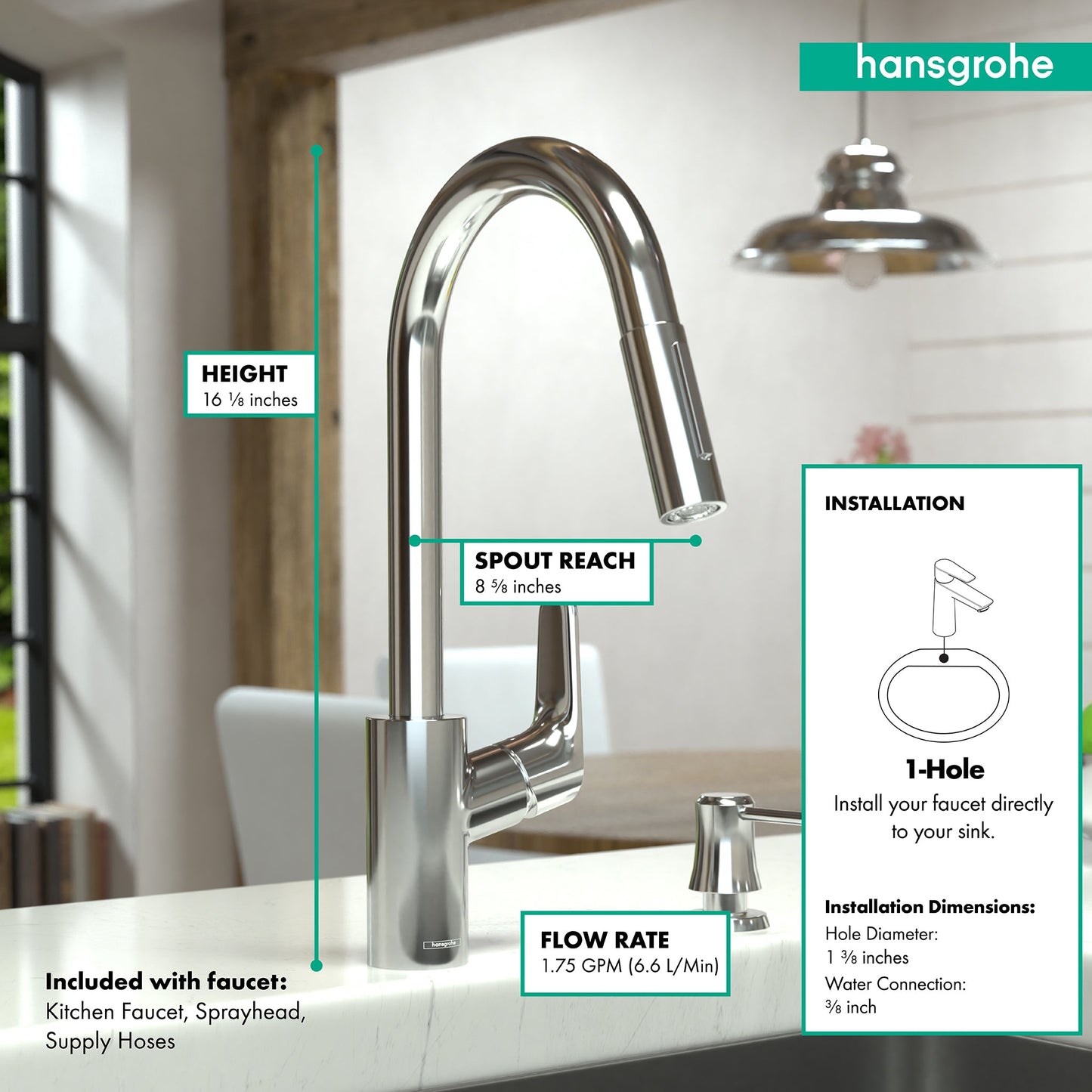 hansgrohe Focus HighArc Kitchen Faucet, 2-Spray Pull-Down, 1.75 GPM