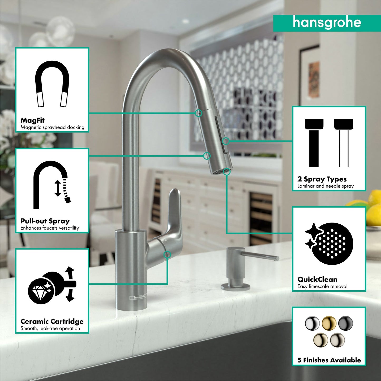 hansgrohe Focus HighArc Kitchen Faucet, 2-Spray Pull-Down, 1.75 GPM