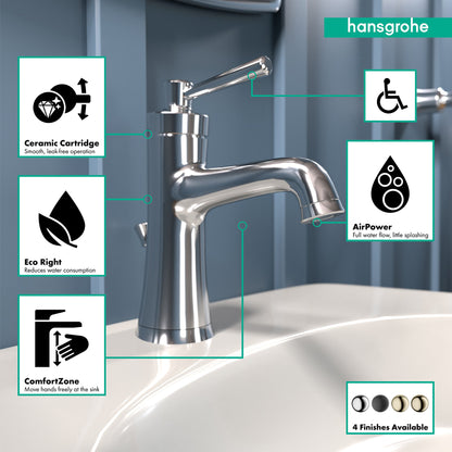hansgrohe Joleena Single-Hole Faucet 100 with Pop-Up Drain, 0.5 GPM