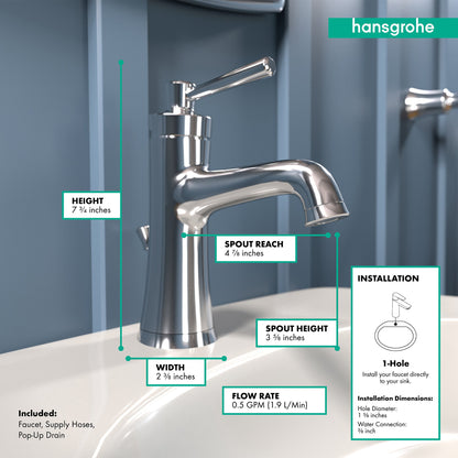 hansgrohe Joleena Single-Hole Faucet 100 with Pop-Up Drain, 0.5 GPM