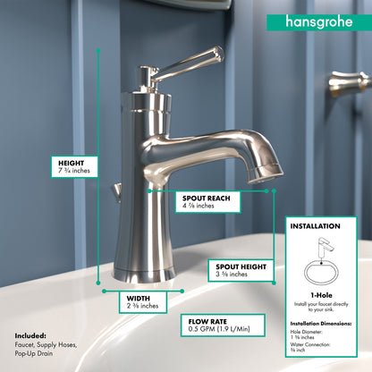 hansgrohe Joleena Single-Hole Faucet 100 with Pop-Up Drain, 0.5 GPM
