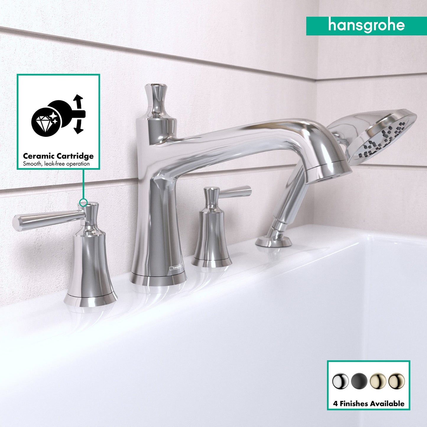 hansgrohe Joleena 4-Hole Roman Tub Set Trim with 1.75 GPM Handshower