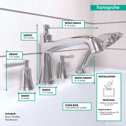 hansgrohe Joleena 4-Hole Roman Tub Set Trim with 1.75 GPM Handshower