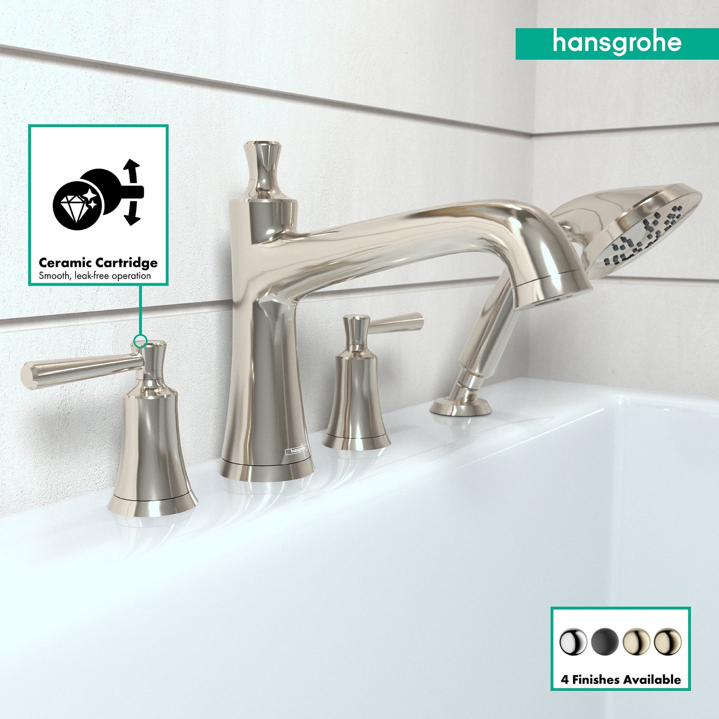 hansgrohe Joleena 4-Hole Roman Tub Set Trim with 1.75 GPM Handshower
