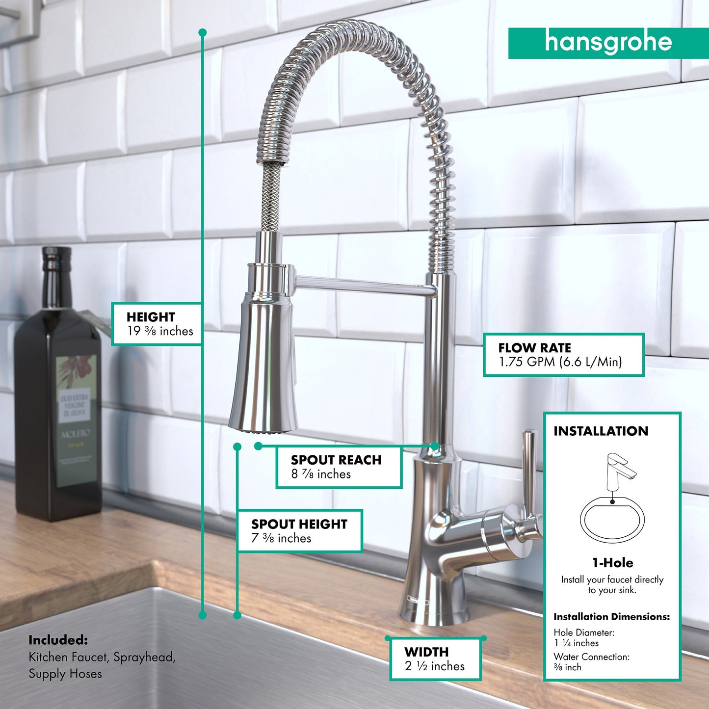 hansgrohe Joleena Semi-Pro Kitchen Faucet, 2-Spray, 1.75 GPM