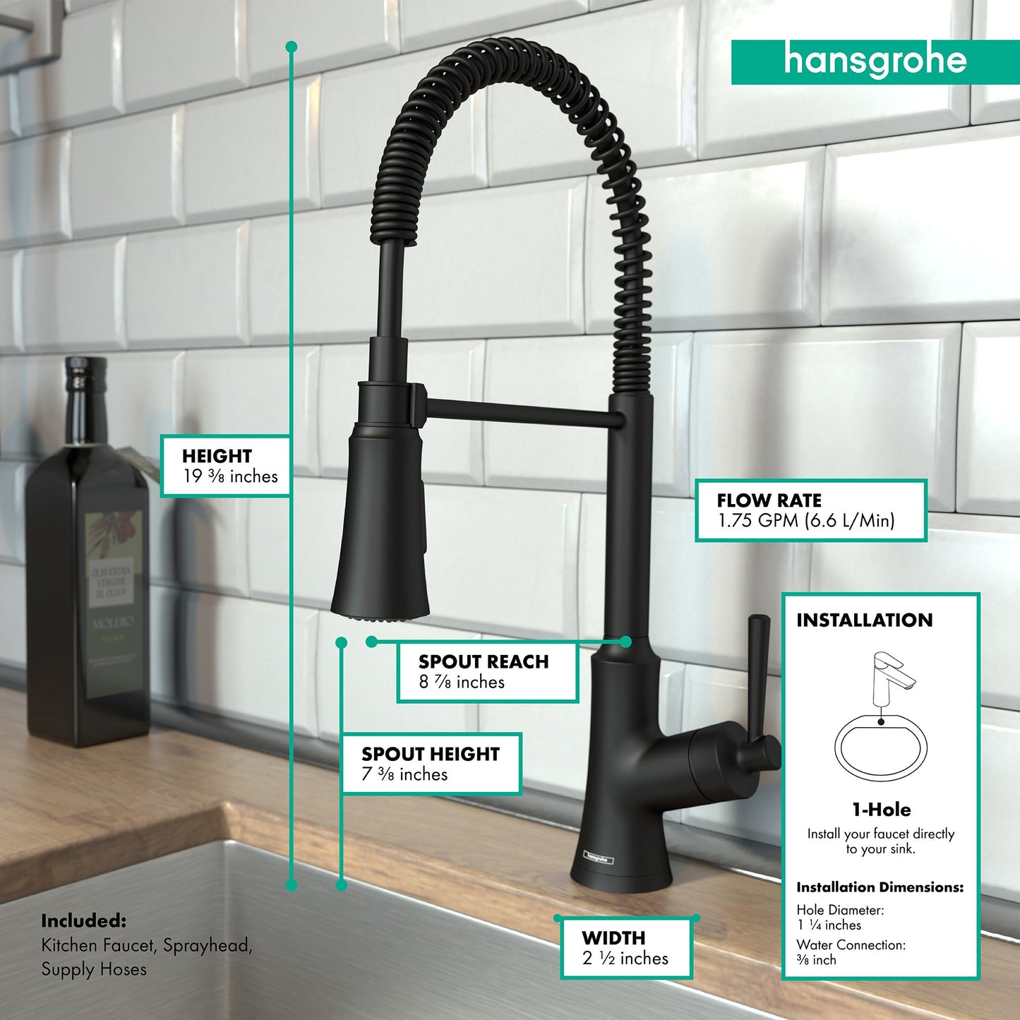 hansgrohe Joleena Semi-Pro Kitchen Faucet, 2-Spray, 1.75 GPM