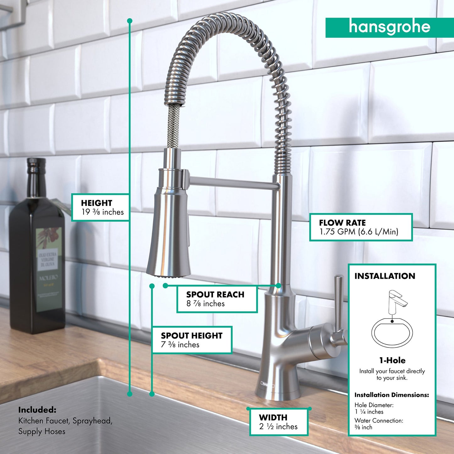 hansgrohe Joleena Semi-Pro Kitchen Faucet, 2-Spray, 1.75 GPM