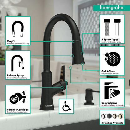 hansgrohe Joleena HighArc Kitchen Faucet, 2-Spray Pull-Down, 1.75 GPM