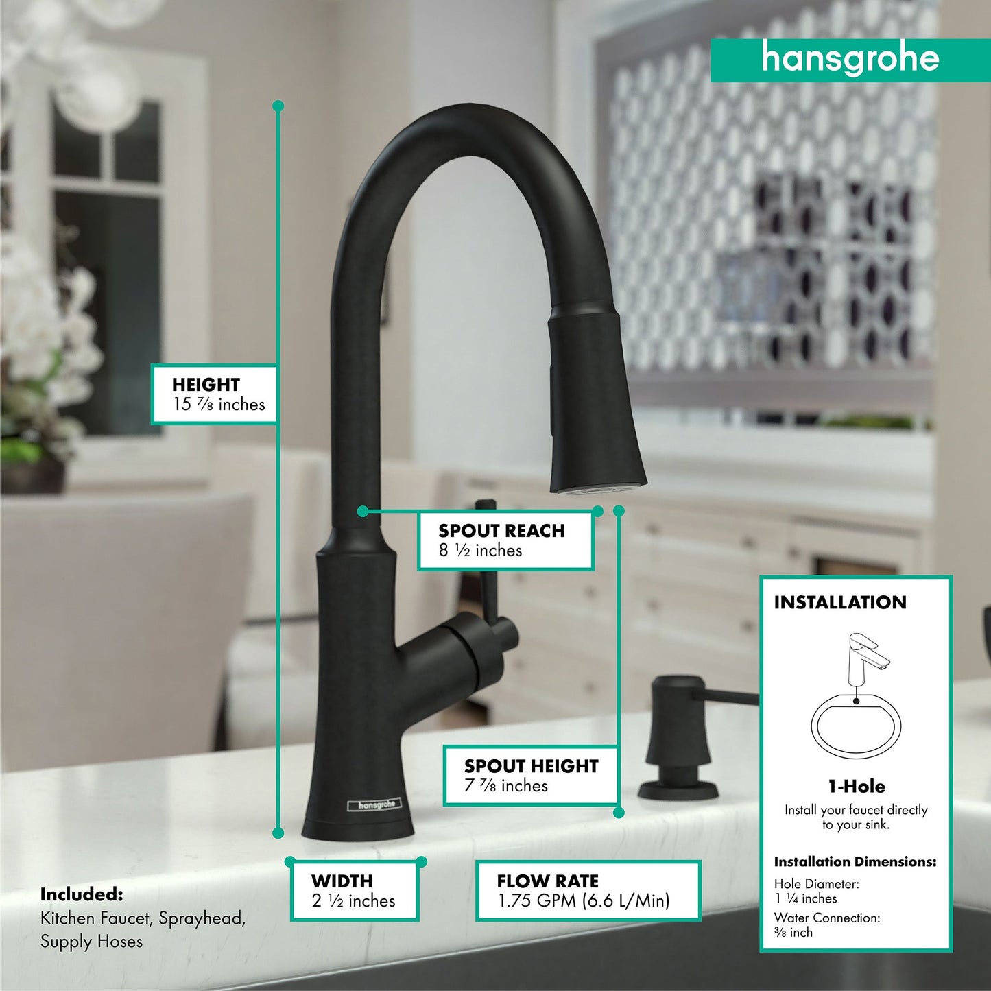 hansgrohe Joleena HighArc Kitchen Faucet, 2-Spray Pull-Down, 1.75 GPM