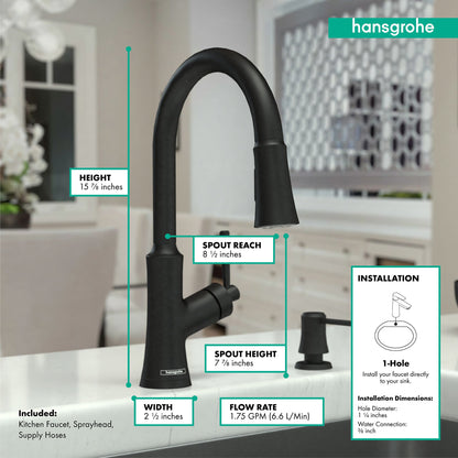 hansgrohe Joleena HighArc Kitchen Faucet, 2-Spray Pull-Down, 1.75 GPM