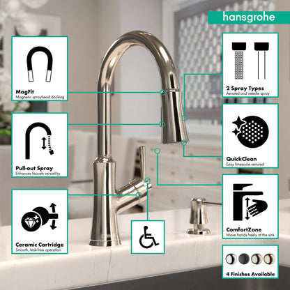 hansgrohe Joleena HighArc Kitchen Faucet, 2-Spray Pull-Down, 1.75 GPM