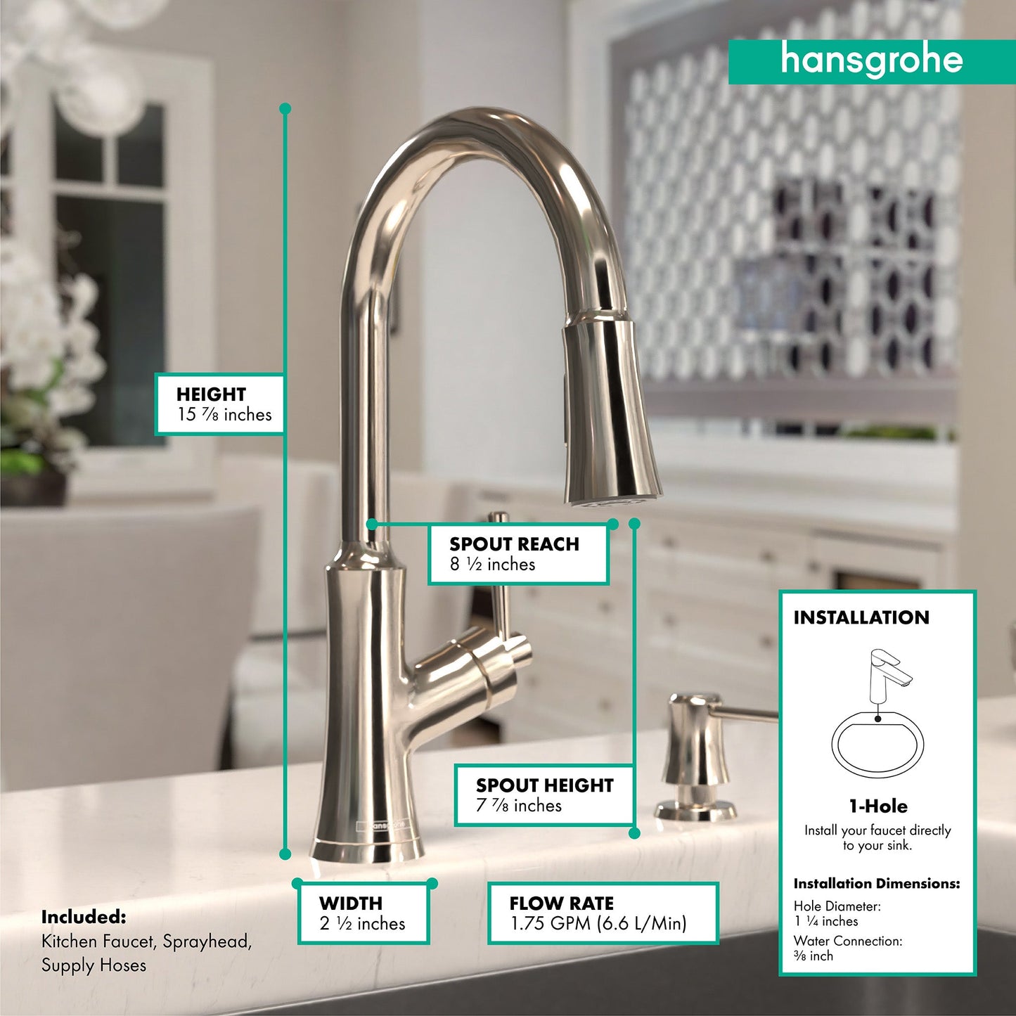 hansgrohe Joleena HighArc Kitchen Faucet, 2-Spray Pull-Down, 1.75 GPM
