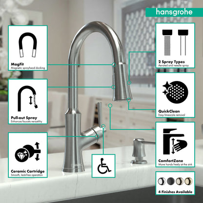 hansgrohe Joleena HighArc Kitchen Faucet, 2-Spray Pull-Down, 1.75 GPM