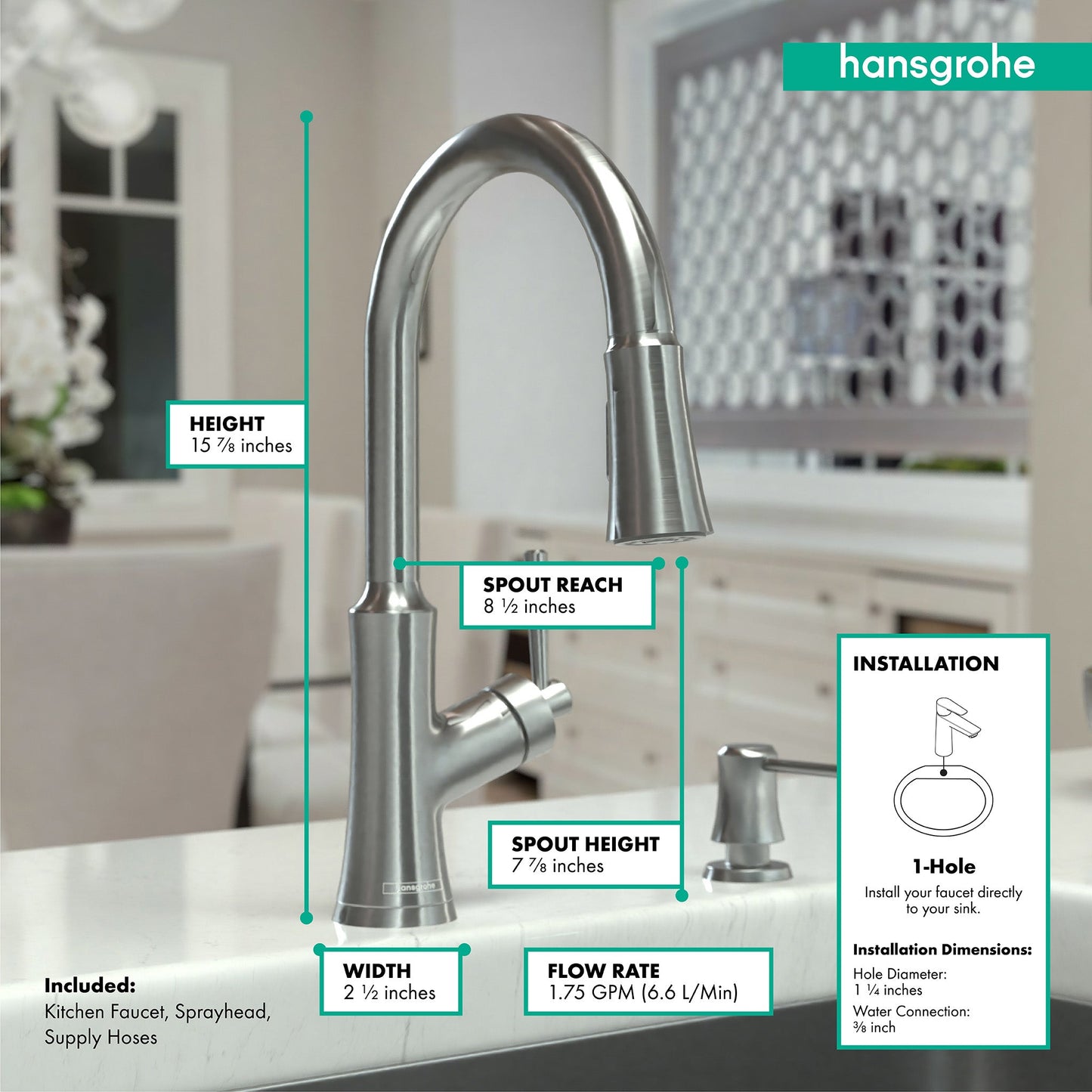 hansgrohe Joleena HighArc Kitchen Faucet, 2-Spray Pull-Down, 1.75 GPM