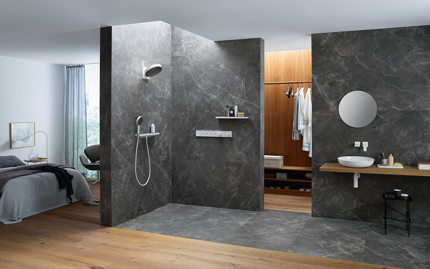 hansgrohe Rainfinity Showerhead 250 3-Jet, 2.5 GPM with RainSelect Thermostatic Trim for 4 Functions