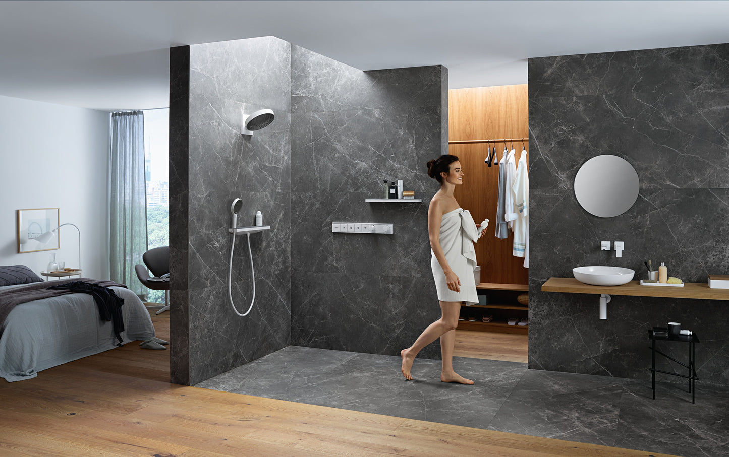 hansgrohe Rainfinity Showerhead 250 3-Jet, 2.5 GPM with RainSelect Thermostatic Trim for 4 Functions