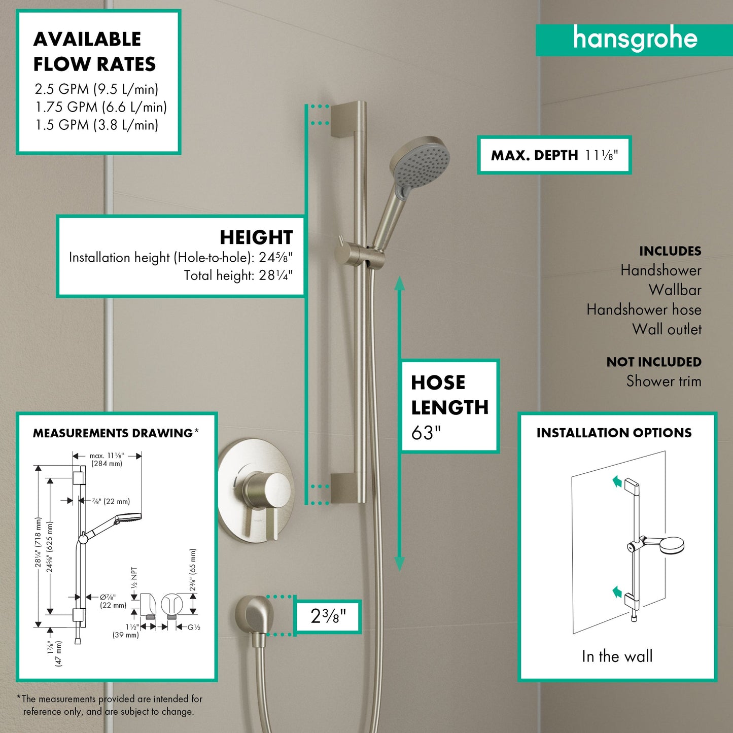 hansgrohe Vernis Blend Wallbar Set 100 Vario-Jet 24", 1.75 GPM