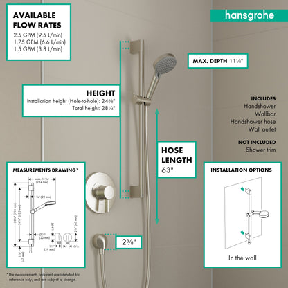 hansgrohe Vernis Blend Wallbar Set 100 Vario-Jet 24", 1.75 GPM