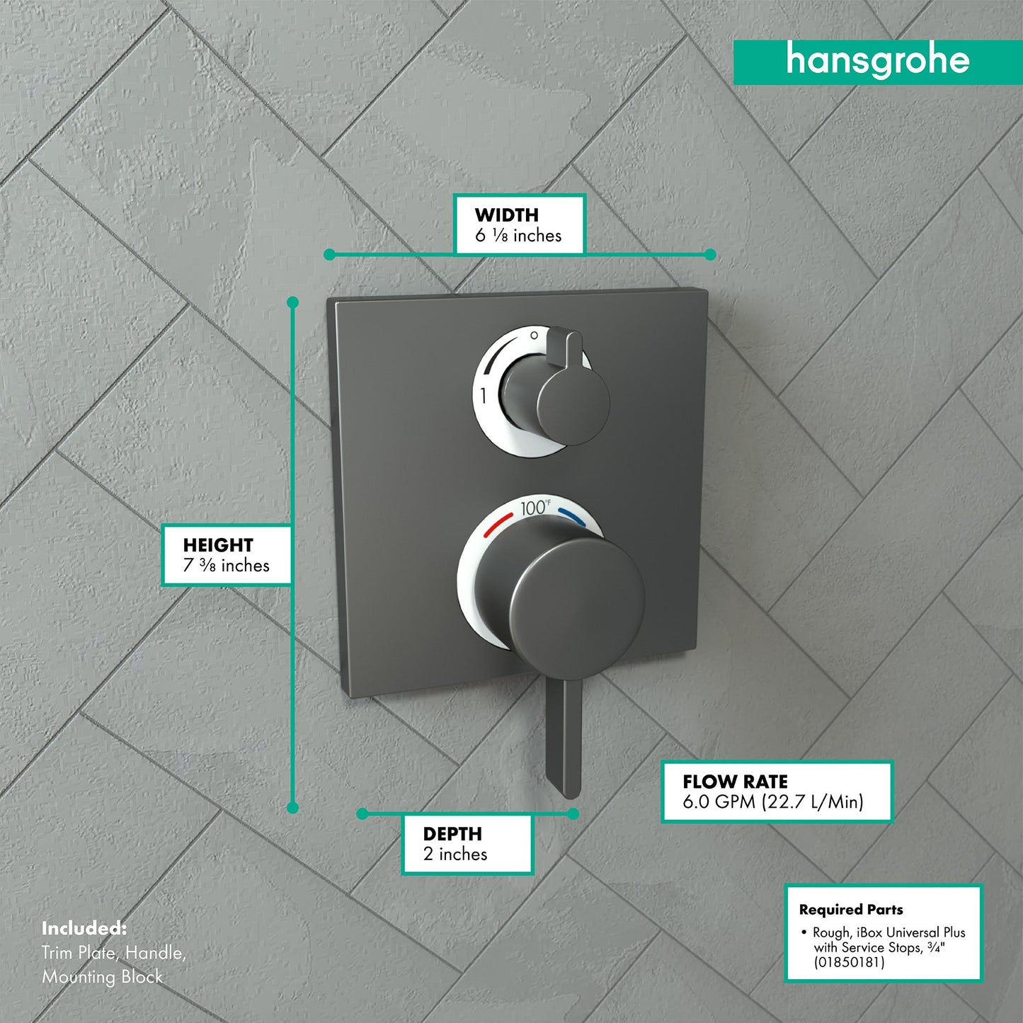 hansgrohe Ecostat Square Thermostatic Trim with Volume Control