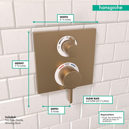 hansgrohe Ecostat Square Thermostatic Trim with Volume Control