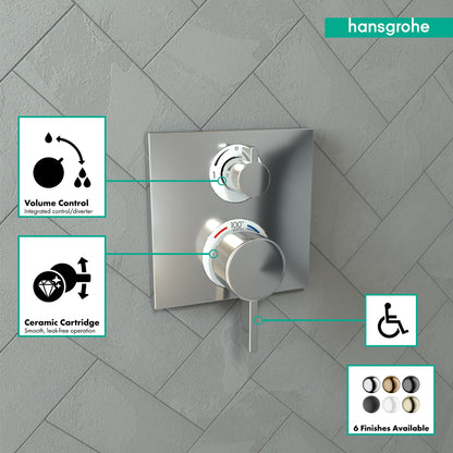 hansgrohe Ecostat Square Thermostatic Trim with Volume Control