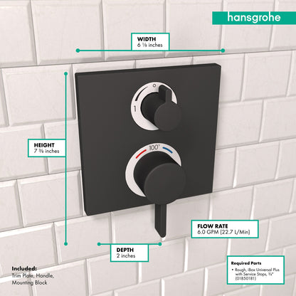 hansgrohe Ecostat Square Thermostatic Trim with Volume Control
