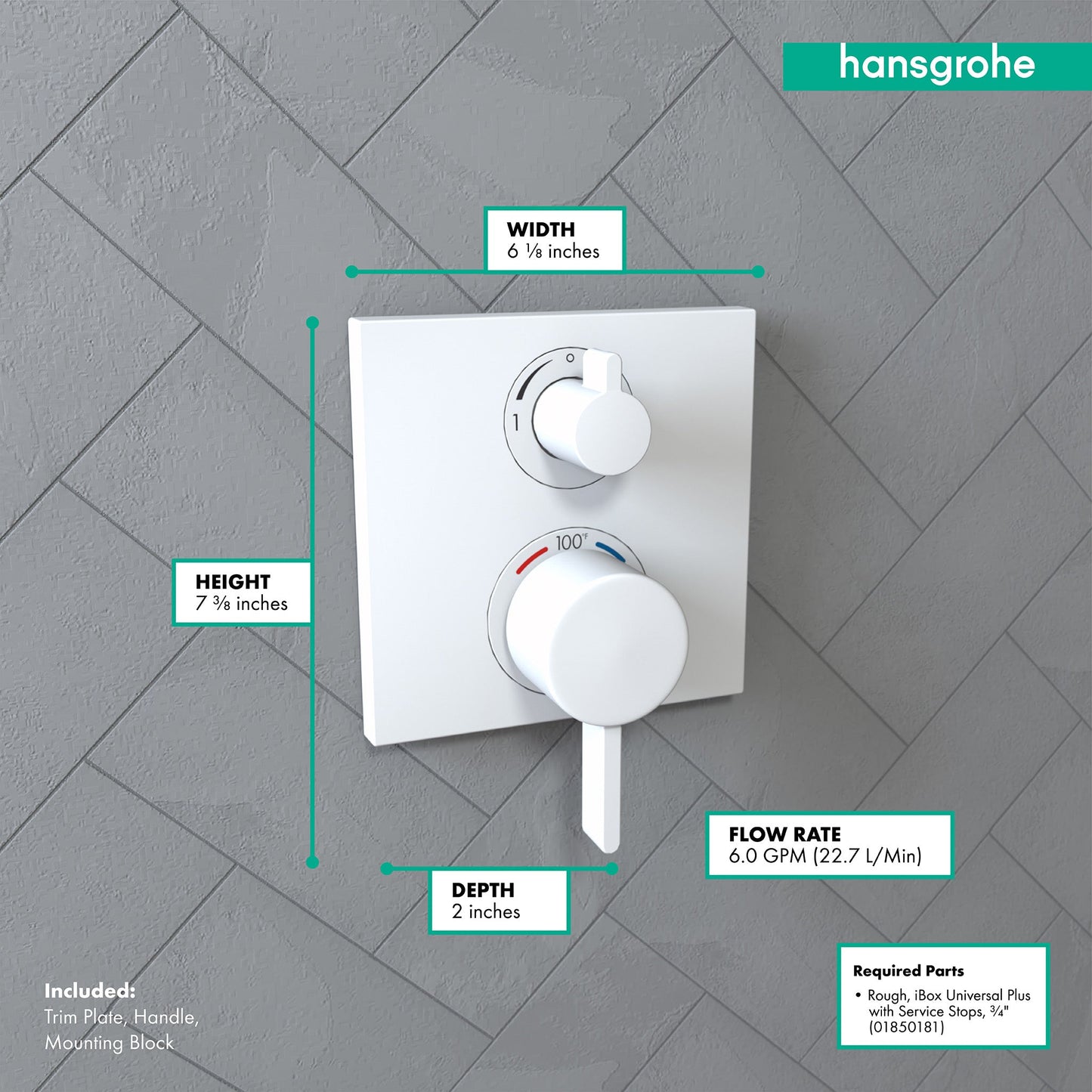 hansgrohe Ecostat Square Thermostatic Trim with Volume Control