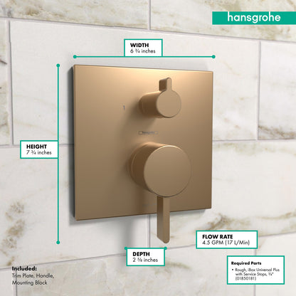 hansgrohe Ecostat Pressure Balance Trim Square with Diverter
