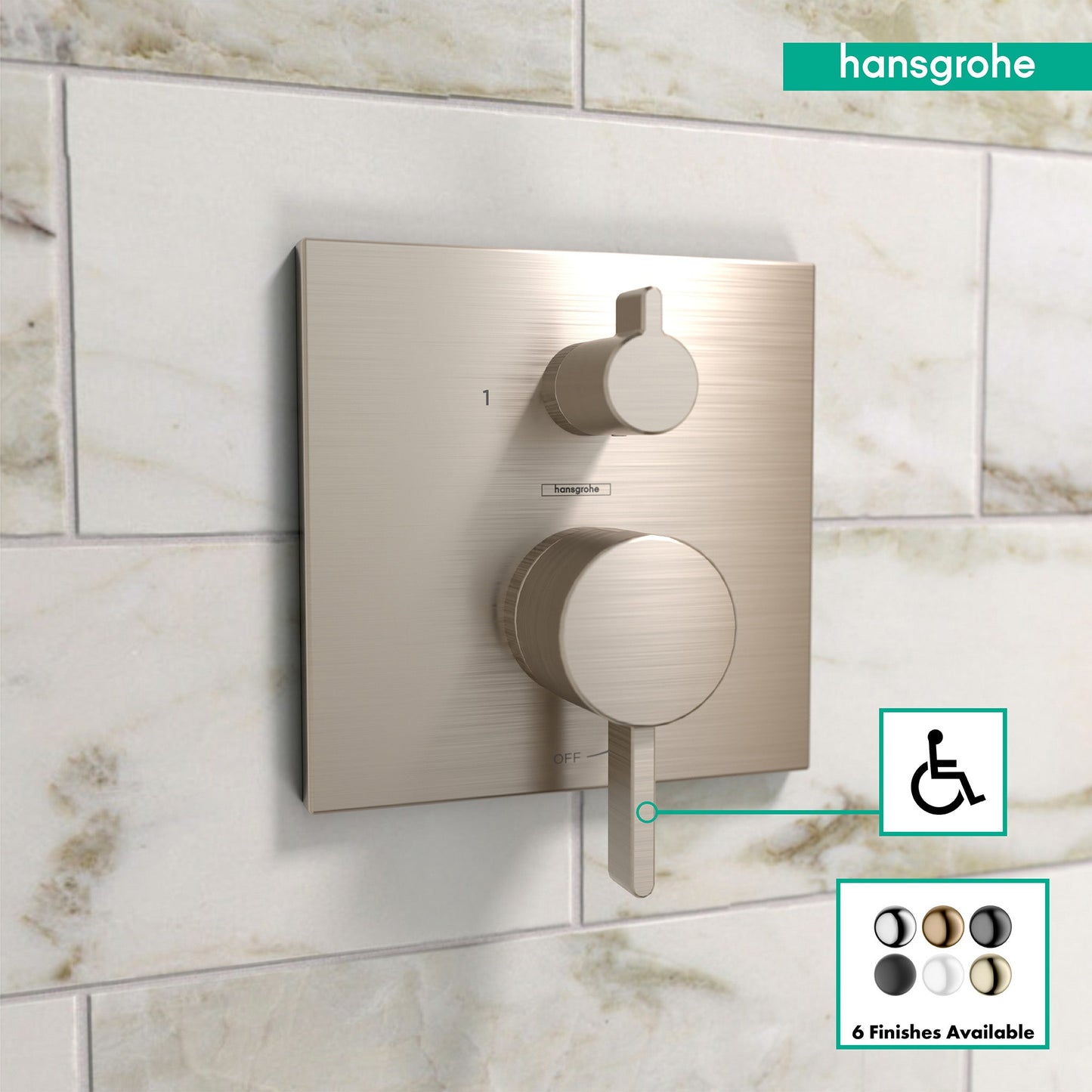 hansgrohe Ecostat Pressure Balance Trim Square with Diverter