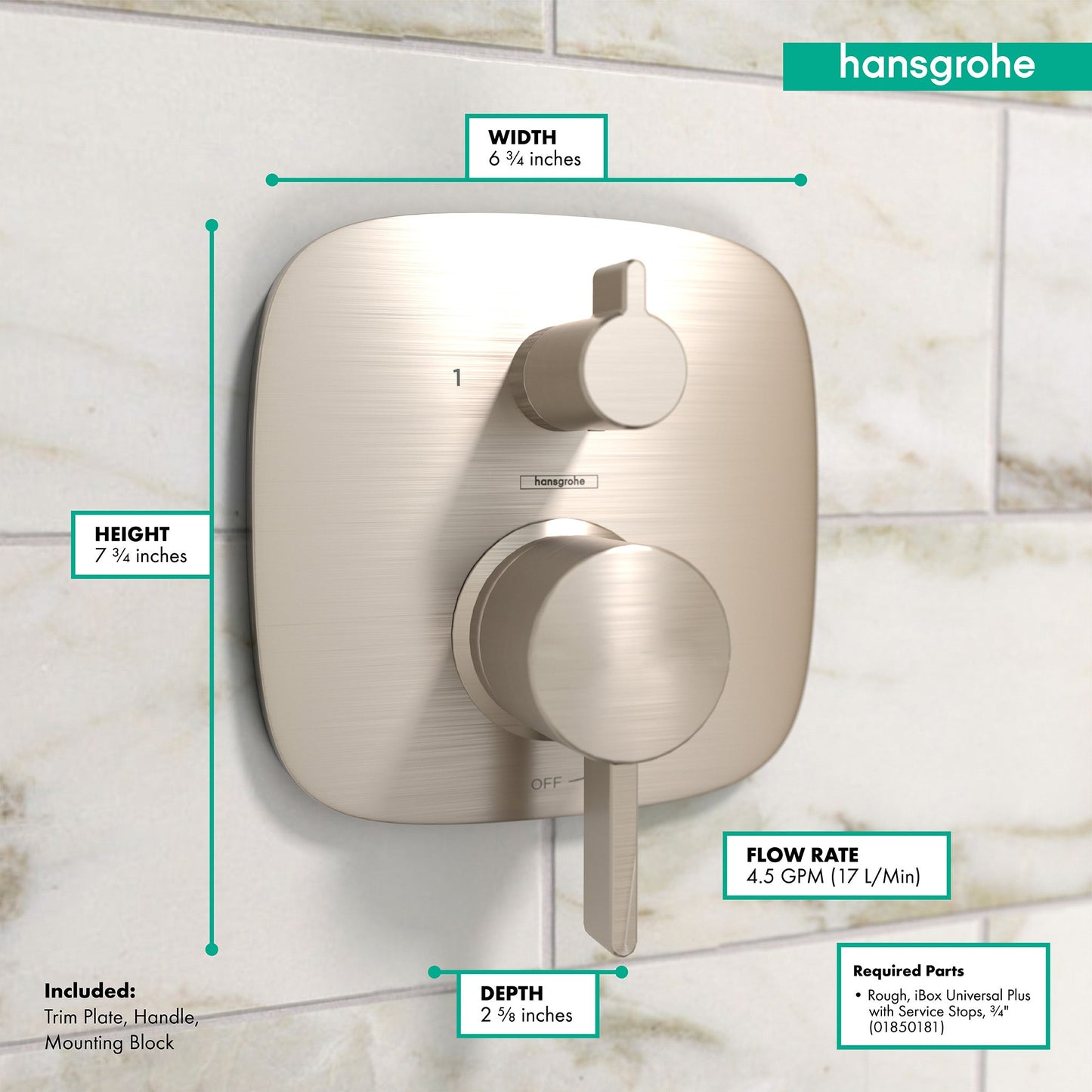 hansgrohe Ecostat Pressure Balance Trim Square with Diverter