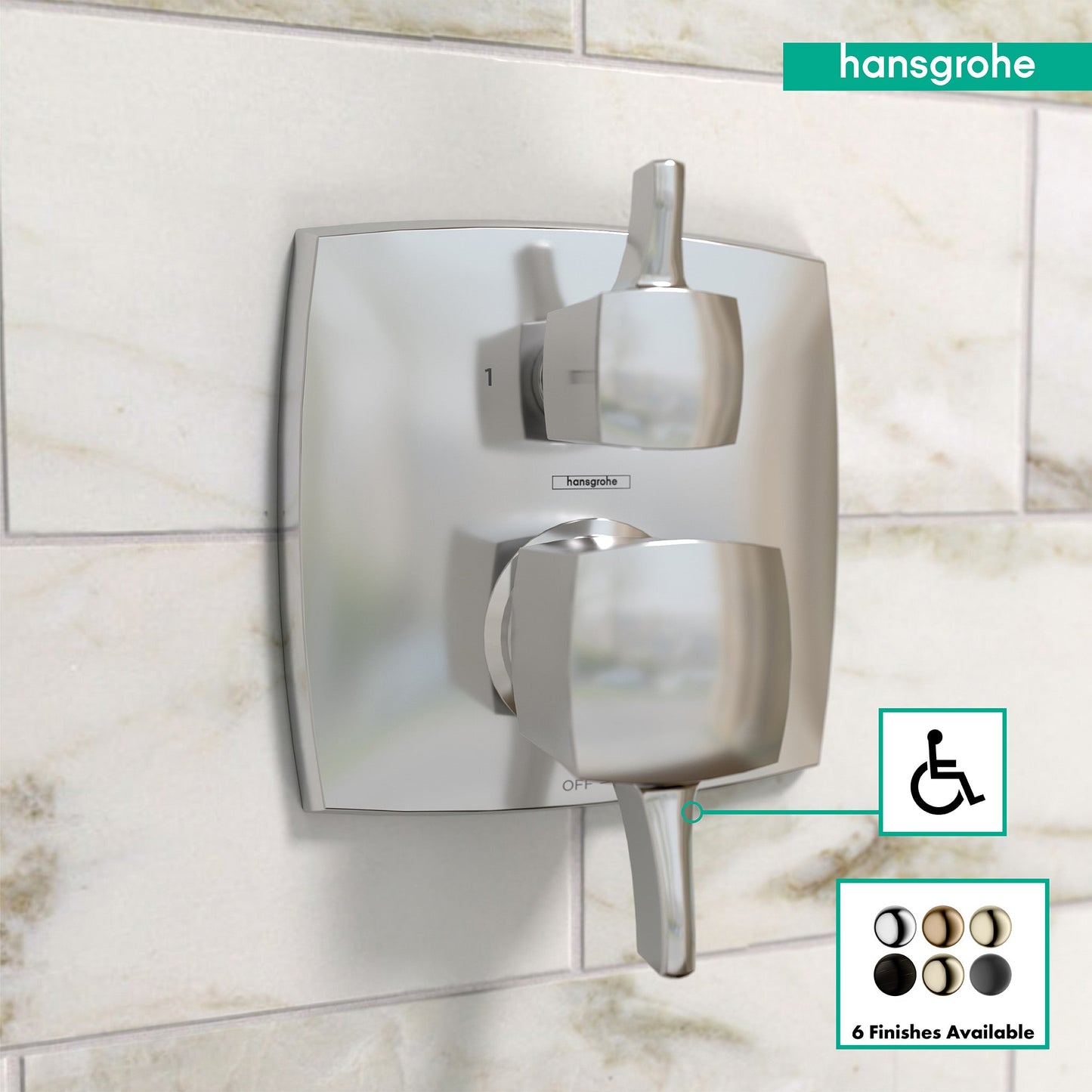 hansgrohe Ecostat Classic Pressure Balance Trim Classic Square with Diverter