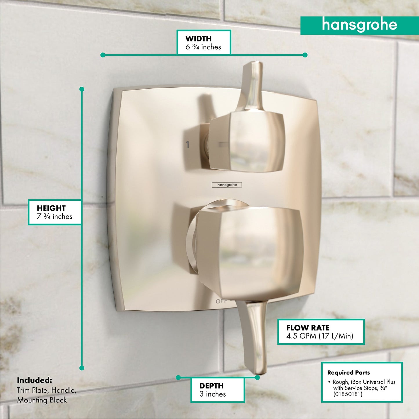 hansgrohe Ecostat Classic Pressure Balance Trim Classic Square with Diverter