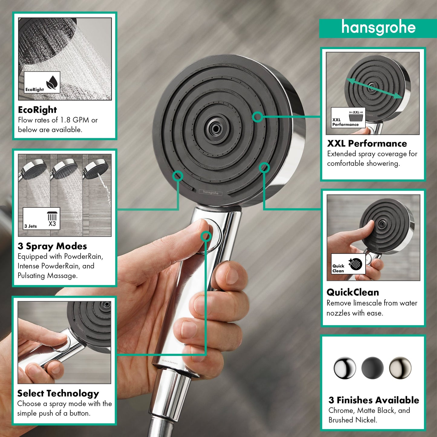 hansgrohe Pulsify S Handshower 105 3-Jet, 2.5 GPM