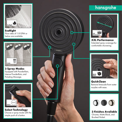 hansgrohe Pulsify S Handshower 105 3-Jet, 2.5 GPM