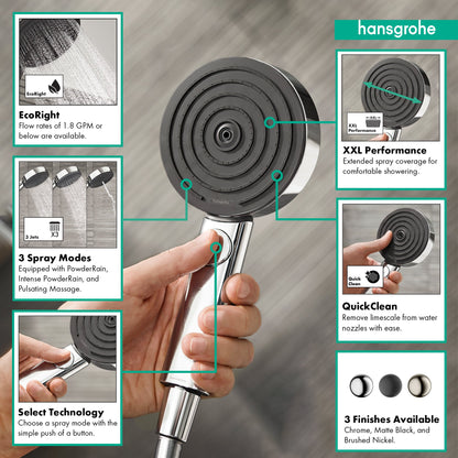 hansgrohe Pulsify S Handshower 105 3-Jet, 1.75 GPM