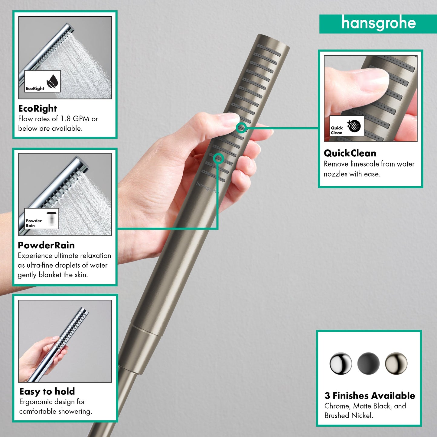 hansgrohe Pulsify S Baton Handshower 100 1-Jet, 2.5 GPM