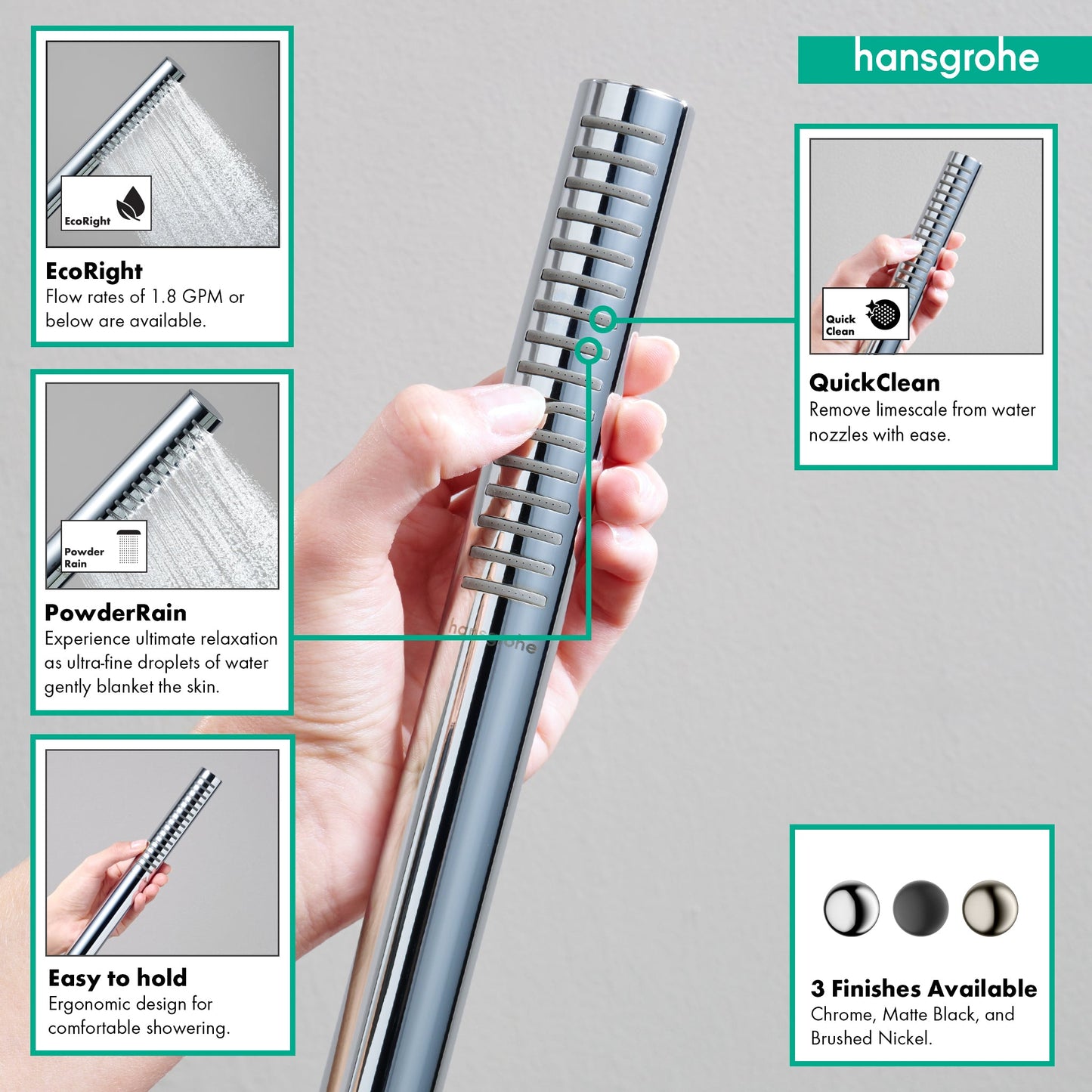 hansgrohe Pulsify S Baton Handshower 100 1-Jet, 2.5 GPM